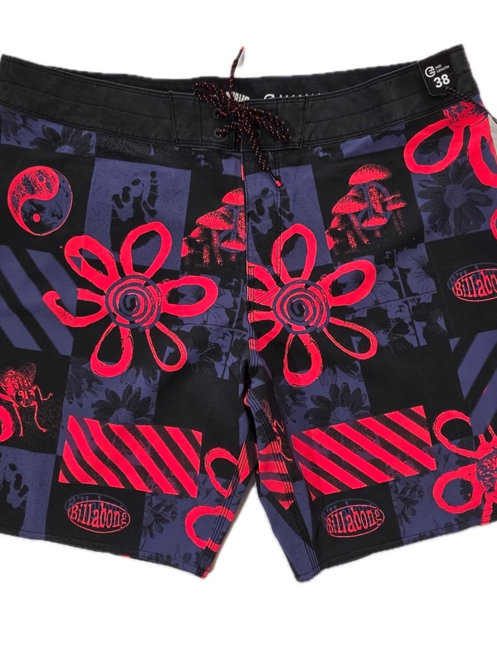 Billabong Board‎ Shorts Mens 38 Black Patchwork Drawstring Quick Dry Microfiber
